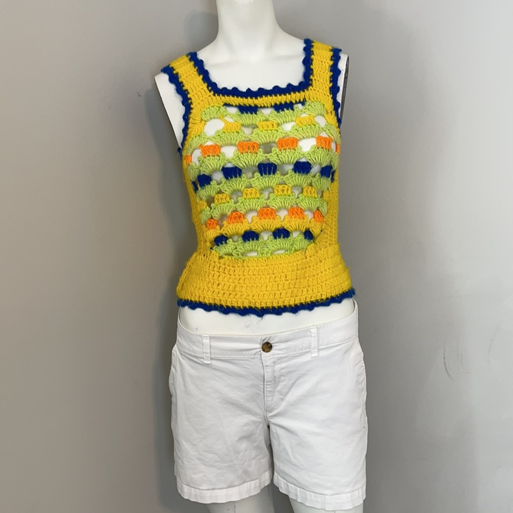 Hand-Crocheted Yellow & Multicolor Tank Top - Picture 6 of 9